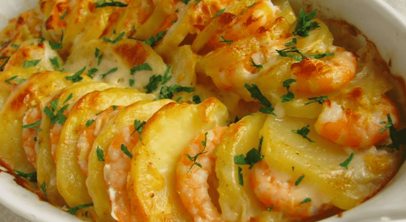 batatas gratinas com camarão