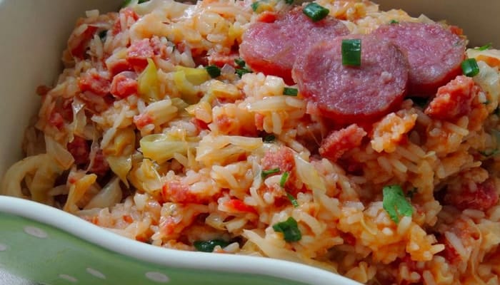 arroz com linguiça de churrasco